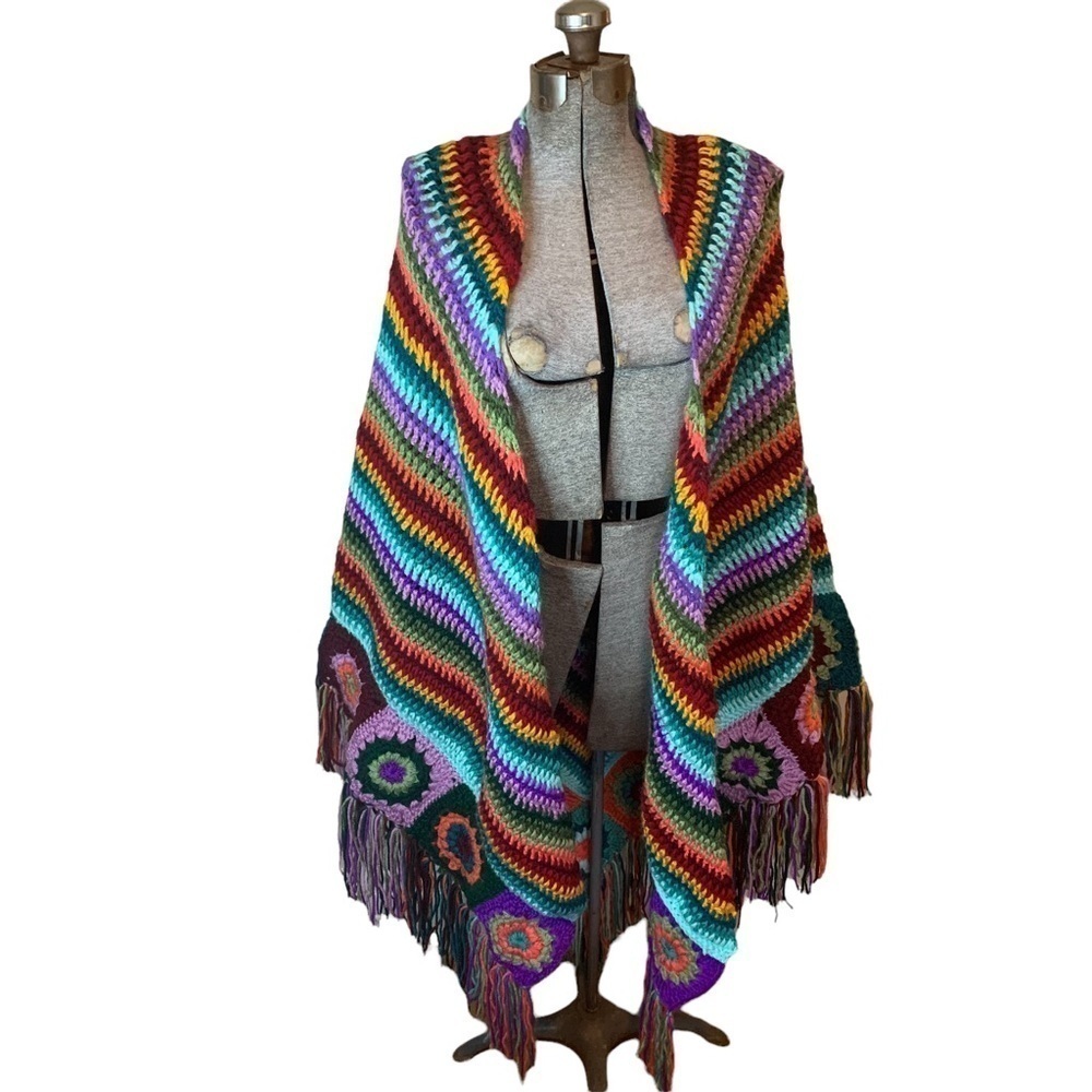 Granny Square Poncho Shawl - Picture 2 of 11